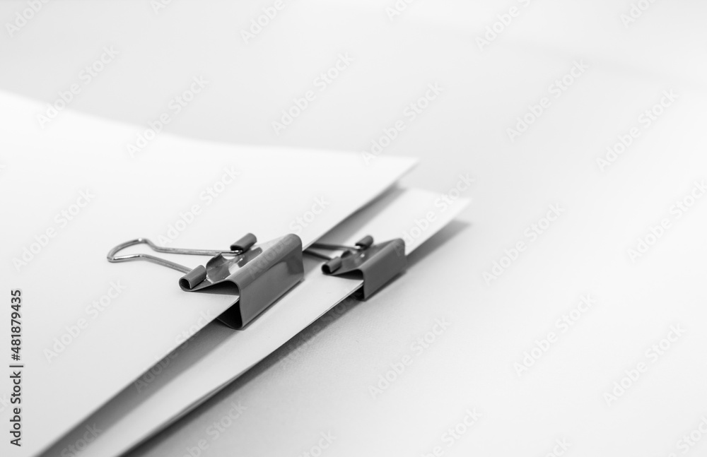 bundles bales of paper documents. stacks packs pile on the desk in the office. waste paper, paper trash