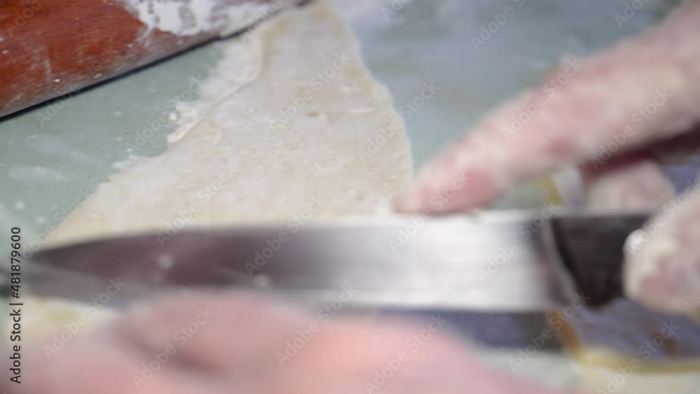 slicing the dough, preparing the dough, shaping the dough slicing the dough, preparing the dough, shaping the dough