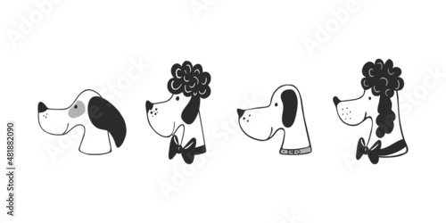 Vector illustration with cute dogs   on white background. Design element for logo for veterinarian clinic, t-shirt, poster, greeting cards.