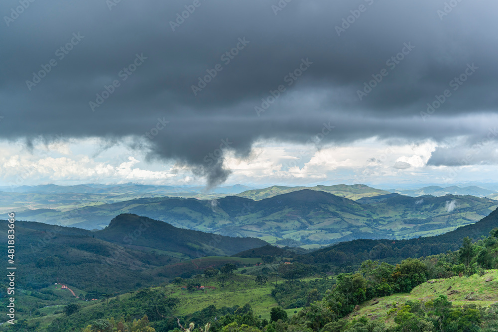 Rain clouds in the countryside in Aiuruoca, Minas Gerais, Brazil on January 05, 2020.