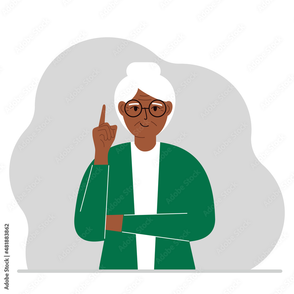 Happy grandfather holding his index finger up. Vector