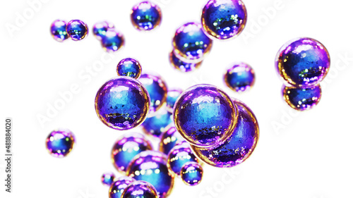 Realistic abstract 3D illustration of the violet blue glass metaballs isolated on white