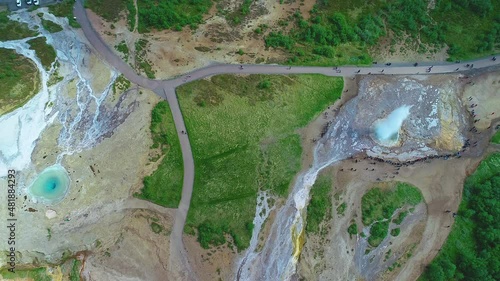 Tourist attraction strokkur geyser erupt in Iceland 