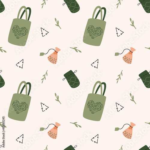 Seamless vector pattern. Flat trend graphics in muted colors. Eco-friendly lifestyle