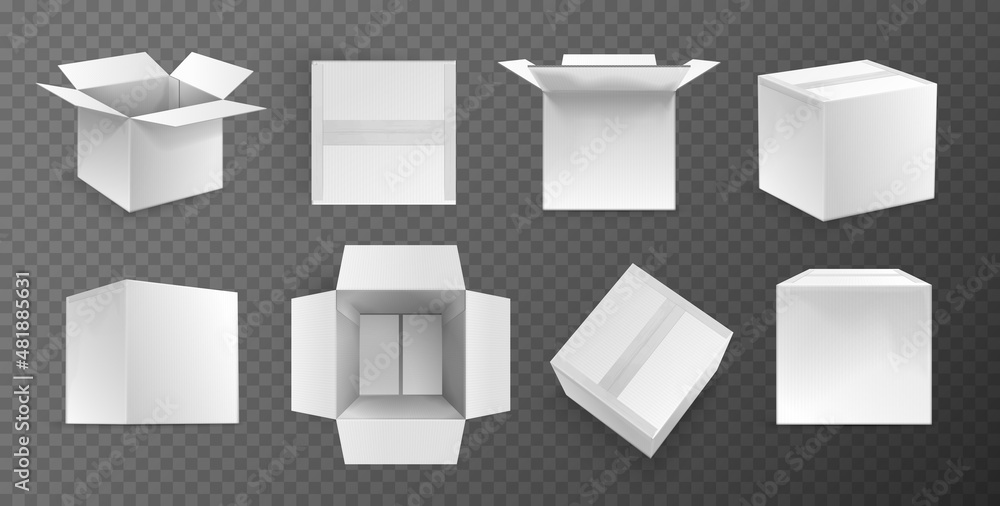Realistic White Cardboard Transparent Set Realistic White Cardboard Transparent Set