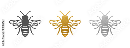 Fotografia, Obraz Bee Set - Bee Shape in Gold, Silver, Black - Vector Silhouette