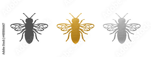 Bee Set - Bee Shape in Gold, Silver, Black - Vector Silhouette