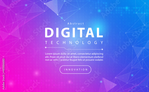 Digital technology banner pink blue background concept with technology line light effects, abstract tech, illustration vector for graphic design