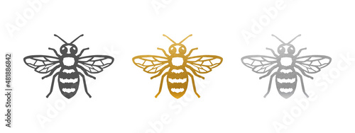 Foto Bee Set - Bee Shape in Gold, Silver, Black - Vector Silhouette