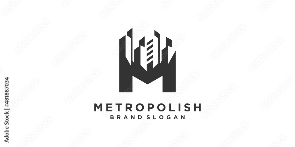 Letter M logo with building concept for initial or business Premium Vector