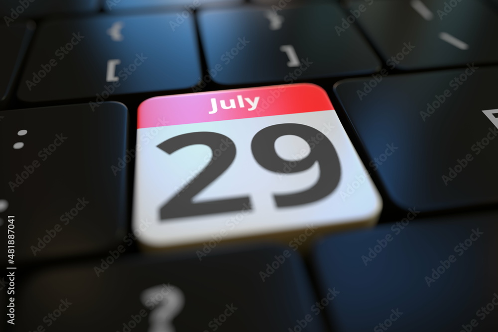 July 29 date on a keyboard key, 3d rendering July 29 date on a keyboard key, 3d rendering