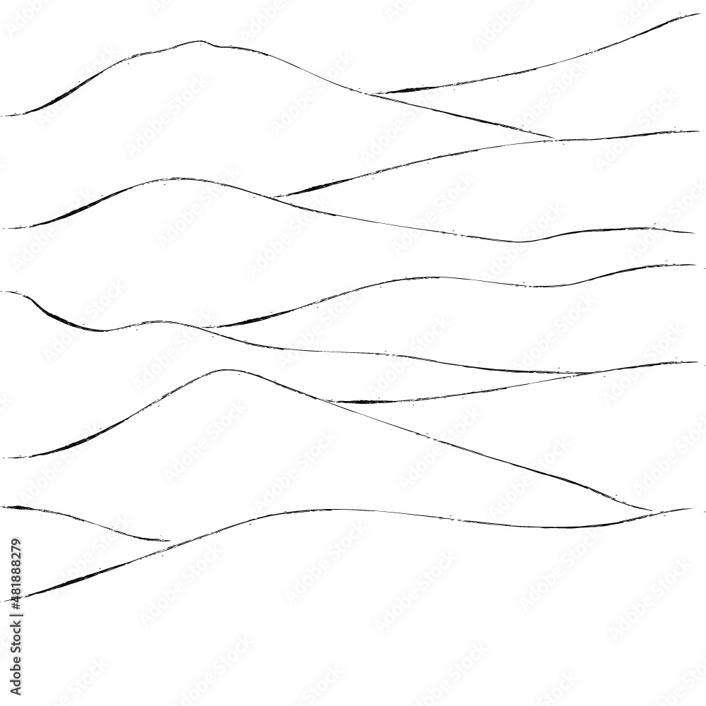 Fototapeta premium Mountain, valley, pattern, wave, brush art, illustration, oriental style