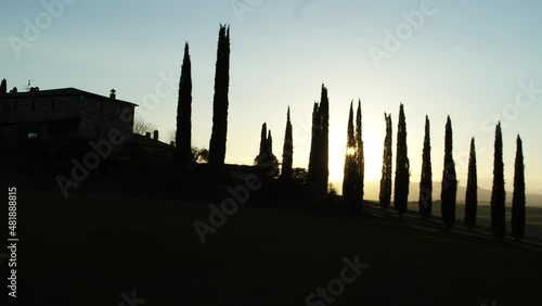 4K Aerial footage drone hills in tuscany view of beautiful hill Italy Siena, Firenze SUNSET