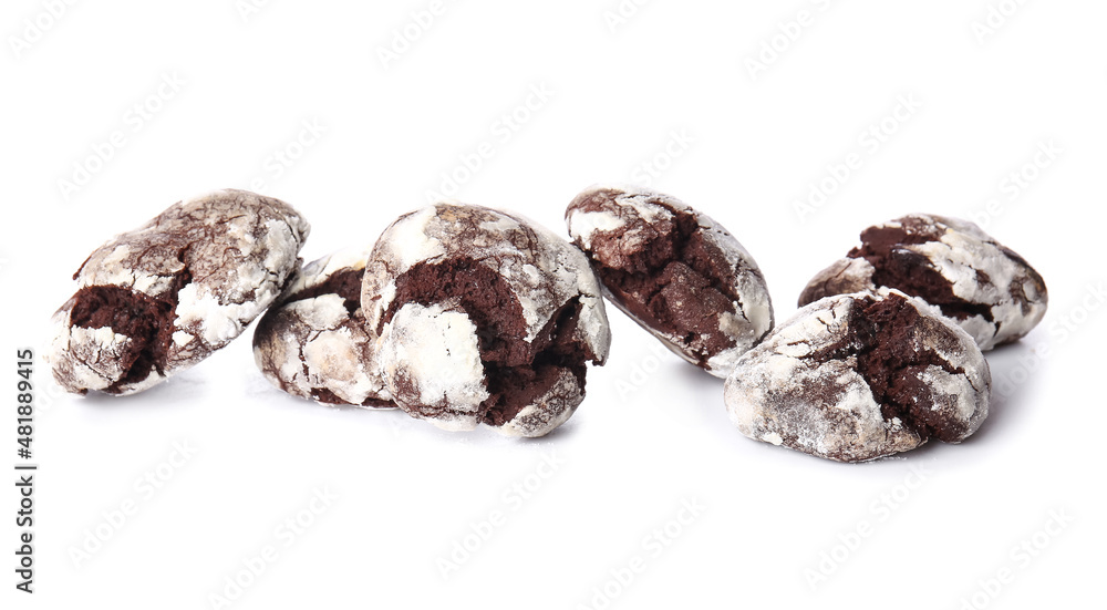 Tasty chocolate brownie cookies isolated on white background Tasty chocolate brownie cookies isolated on white background
