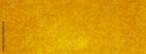 Old yellow vintage shabby damask floral flower patchwork tiles stone concrete...