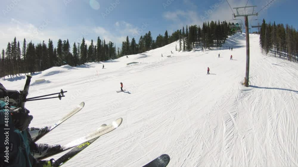 Chairlift View at Ski and Snowboard Resort in Spring Season Chairlift View at Ski and Snowboard Resort in Spring Season