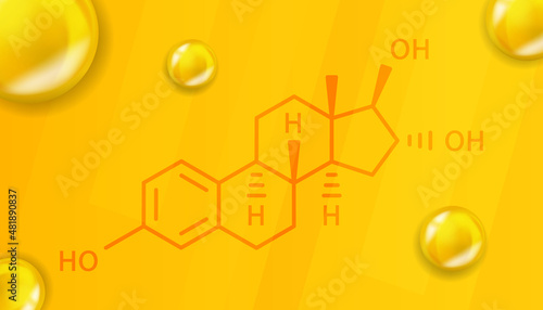 Estriol chemical formula. Estriol 3D Realistic chemical molecular structure