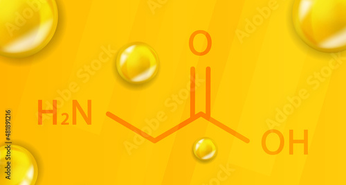 Glycine chemical formula. Glycine 3D Realistic chemical molecular structure