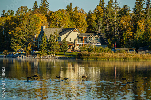 Bilde på lerret Fall Colors Surround a Lake