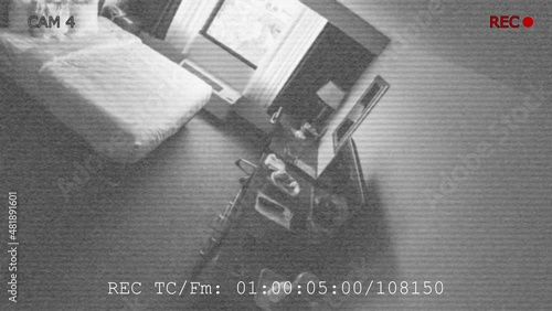 vintage motel room undercover surveillance camera video. photo