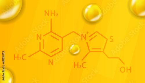 Vitamin B1 chemical formula. Vitamin B1 Realistic chemical molecular structure