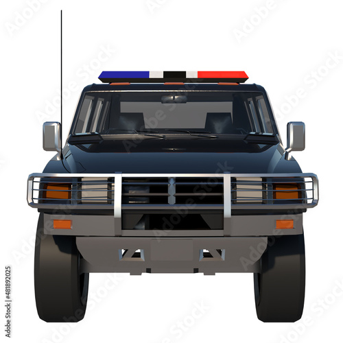4x4 all-terrain police car 1- Front view white background 3D Rendering Ilustracion 3D 