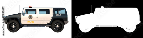 4x4 all-terrain police car 1- Lateral view white background alpha png 3D Rendering Ilustracion 3D 