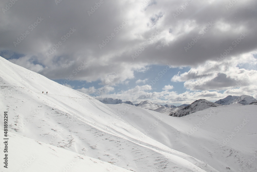 Hiking in the snowy mountains