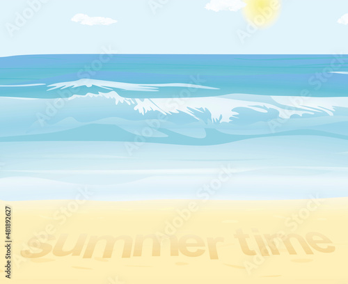 Text summer time on beach. vector