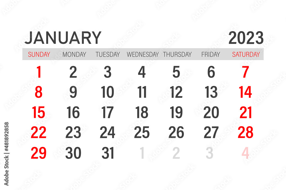 Calendar 2023 Template January 2023 Layout Printable Minimalist Monthly Planner Desk Calendar 8959