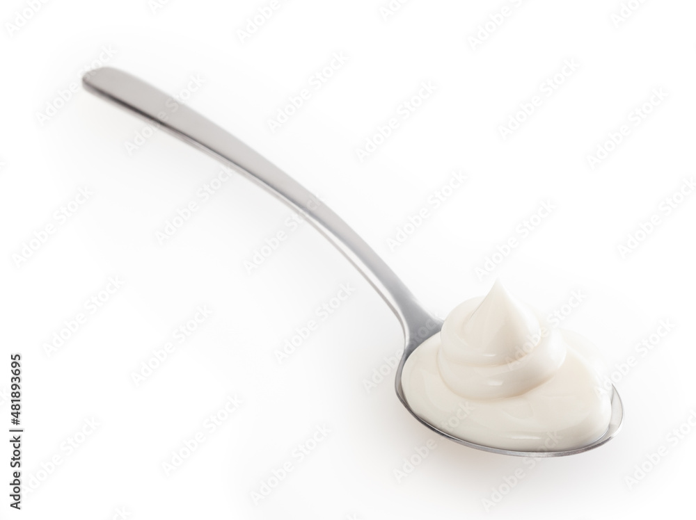 Spoon of mayonnaise isolated on white background with clipping path Spoon of mayonnaise isolated on white background with clipping path