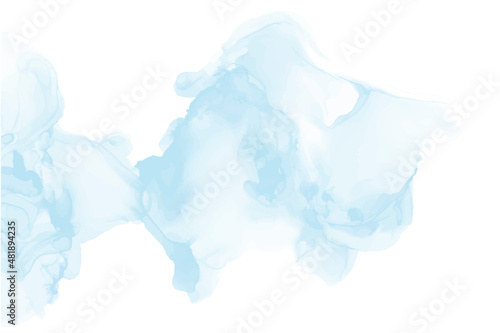 Light blue watercolor acrylic marble backgound. Vector abstract alcohol liquid texture in pastel color