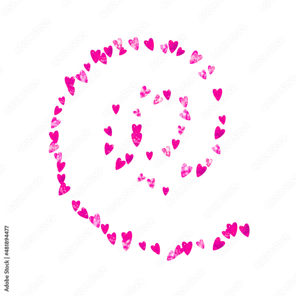 Valentines day heart with pink glitter sparkles. February 14th day. Vector confetti for valentines day heart template. Grunge hand drawn texture. Love theme for special business offer, banner, flyer.
