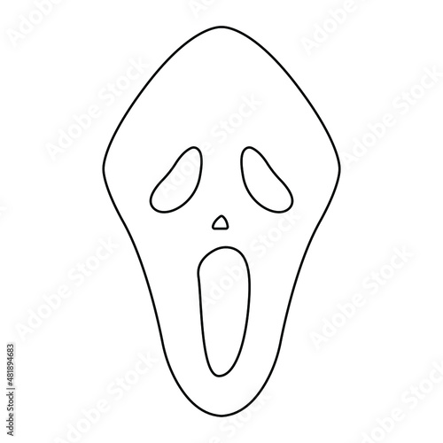 Scream Face Mask Vector art. Black and white. White background. Line drawing.