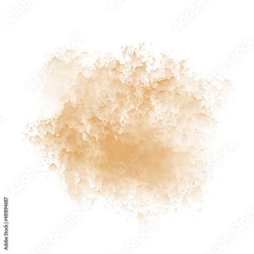 Abstract beige watercolor stain on a white background. Vector texture of dusty sand. Water color brown splash. Paint watercolour stain in pastel soft color