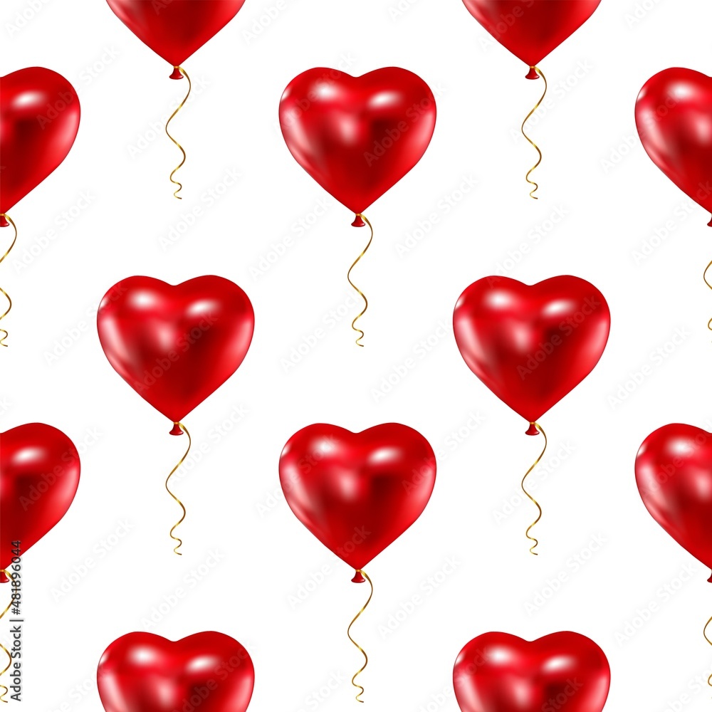 Seamless pattern of flying red balloon in form of heart