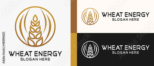 wheat or rice logo design template with line art concept in circle. premium vector logo illustration