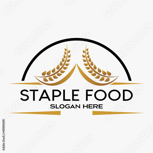 wheat or rice logo design template with silhouette in simple and minimalist retro style. premium vector logo illustration