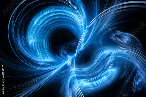 Blue glowing electromagnetic flux abstract background