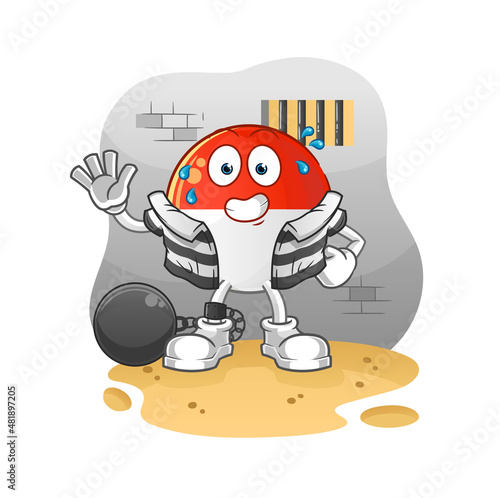 indonesian flag criminal in jail. cartoon character