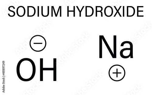 Sodium hydroxide or lye, caustic soda, chemical structure. Skeletal formula.
