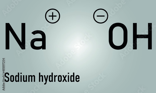 Sodium hydroxide or lye, caustic soda, chemical structure. Skeletal formula.