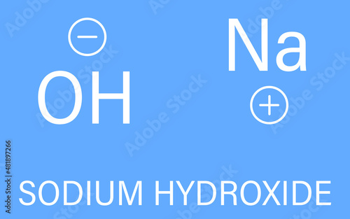 Sodium hydroxide or lye, caustic soda, chemical structure. Skeletal formula.