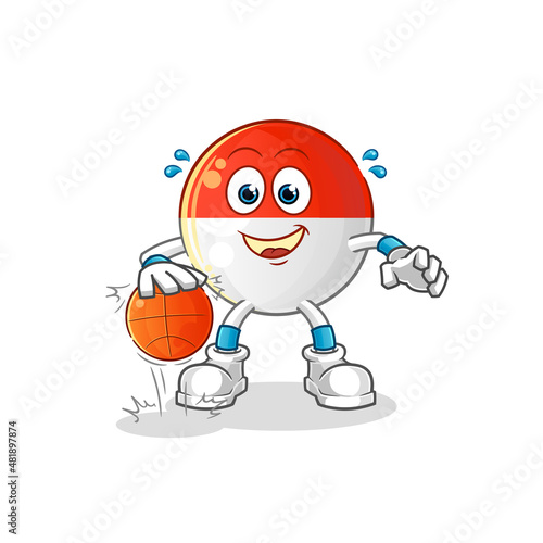 indonesian flag dribble basketball character. cartoon mascot vector