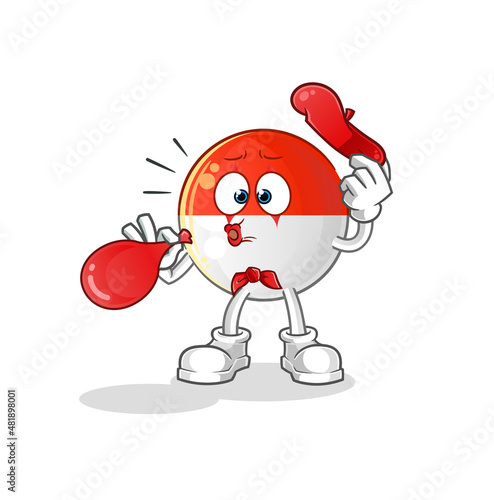 indonesian flag pantomime blowing balloon. cartoon mascot vector
