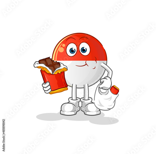 indonesian flag eat chocolate mascot. cartoon vector