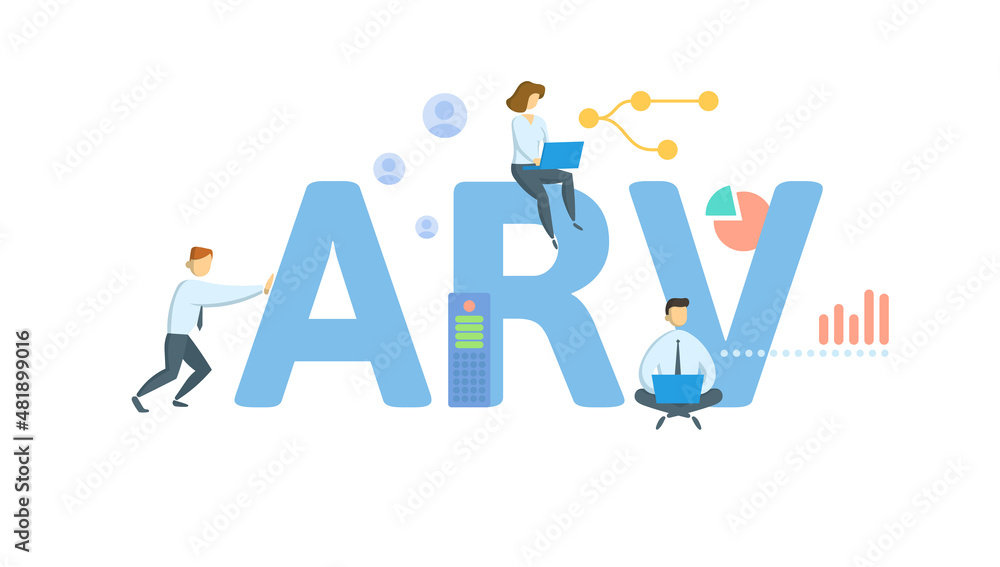 ARV, After-Repaired Value. Concept with keyword, people and icons. Flat vector illustration. Isolated on white.