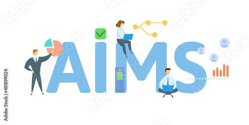 AIMS, Audit Information Management System. Concept with keyword, people and icons. Flat vector illustration. Isolated on white.