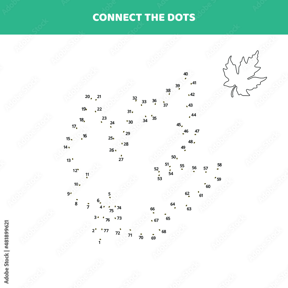 Connect the dots for a maple leaf. Worksheet for kids. Connect the dots for a maple leaf. Worksheet for kids.