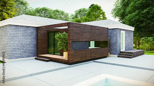 Tableau sur toile 3D render of Modern hot tup and spa wooden cover